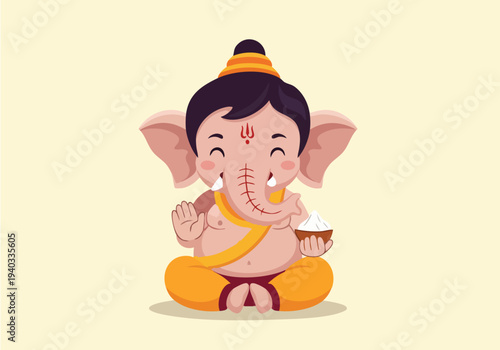 Cute Minimal Ganesha Character – Flat Style Vector Illustration