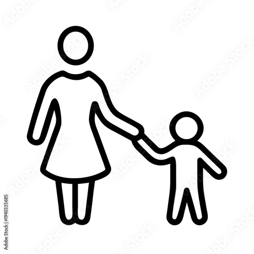 Mother's Guiding Hand: A simple line art illustration portrays a mother holding her child's hand, representing the nurturing bond of family and the importance of parental guidance.