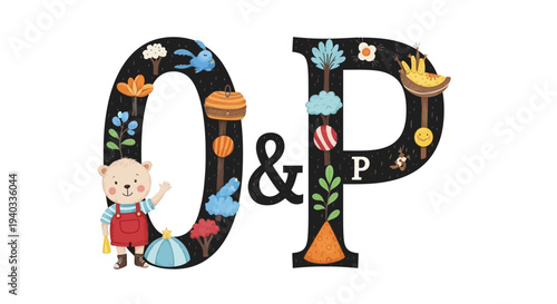 A colorful floral vector illustration set featuring a fun pattern of shoes and flowers with alphabet letter signs and spring art design