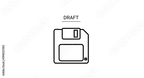 Floppy Disk Icon with "Draft" Label - Vintage Technology Concept