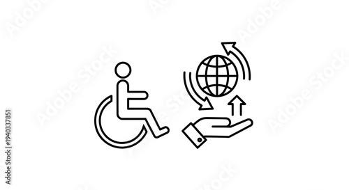 Global Accessibility and Inclusion Concept: Person in Wheelchair and Hand Holding Earth