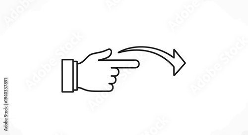 Hand gesture pointing right with curved arrow indicating swipe or next action