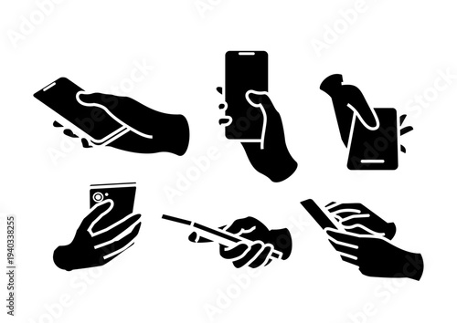 スマートフォンを操作する手のジェスチャーセット｜タップ・スワイプ・スマホ操作ラインイラスト