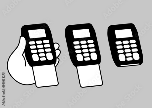 クレジットカード決済端末とキャッシュレス支払いのイラスト｜POS端末ラインアート