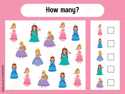 Princess Counting Activity for Kids. How many 