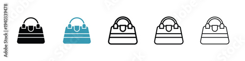 Hand bag icon in line art style on white background for graphic and web design.