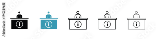 Help desk information icon in line art style on white background for graphic and web design.