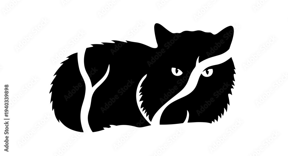 Obraz premium Abstract black cat silhouette with white organic shapes resembling branches or vines