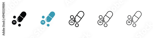 Iron capsule icon in line art style on white background for graphic and web design.