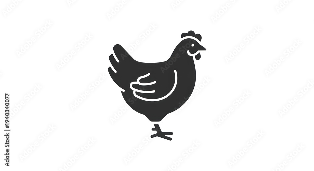 Fototapeta premium Illustration depicts a single black chicken standing on ground