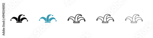 Jester hat icon in line art style on white background for graphic and web design.