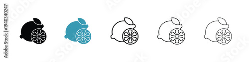 Lemon icon in line art style on white background for graphic and web design.