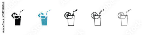 Lemonade icon in line art style on white background for graphic and web design.