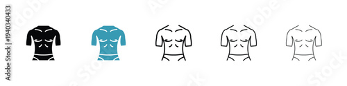 Male torso icon in line art style on white background for graphic and web design.