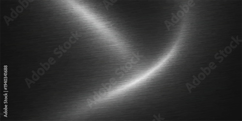Abstract dark brushed metal texture background with light reflection on shiny steel surface