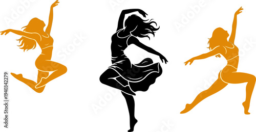 Dynamic Women Dance Silhouette Vector with Orange Energy