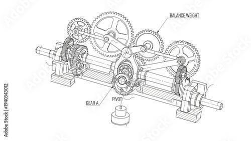 Mechanical Gear System with Flywheel Diagram.