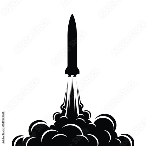 Rocket Launch Silhouette with Smoke Clouds – Space Shuttle Takeoff Vector