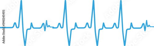 Blue electrocardiogram heartbeat waveform illustrating cardiac rhythm and medical pulse monitoring signal isolated on light background for healthcare and cardiology design