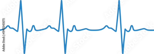 Blue electrocardiogram heartbeat waveform showing cardiac rhythm and medical pulse monitoring signal isolated on light background for healthcare and cardiology design