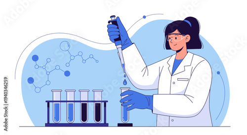 Scientist Conducting Experiment with Pipette and Test Tubes in Laboratory