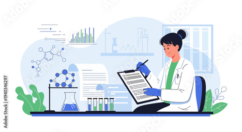 Scientist Conducting Research in Laboratory, Analyzing Data and Molecules