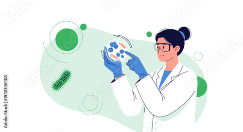 Scientist examining petri dish with bacteria culture in laboratory, microbiology research