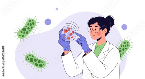 Scientist examining petri dish with bacteria, microbiology research, laboratory study