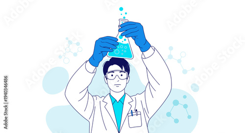 Scientist Holding Flask with Bubbles, Conducting Chemical Experiment in Laboratory