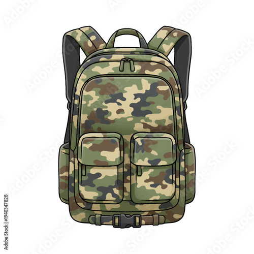 Camo Backpack with Multiple Pockets.