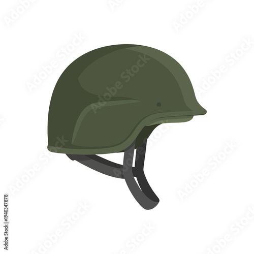 Military Green Helmet with Chin Strap.