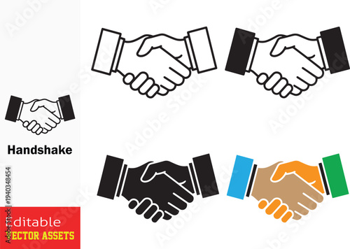 Diverse Handshake Icons Representing Unity, Trust, and Global Collaboration in Modern Business