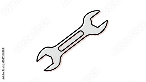 Simple double ended wrench tool icon presented in a flat graphic style for maintenance and repair services in mechanical workshops.