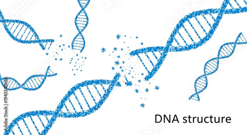 Blue DNA double helix structure illustration on white background.
