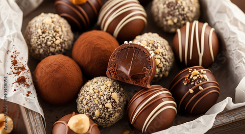 Gourmet chocolate truffles, a delectable assortment of sweet confectionery treats for dessert and indulgence