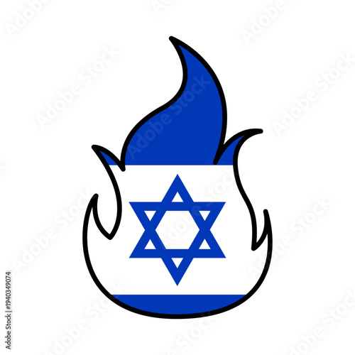 Top view photo of wawy Israeli flag on black background with empty space with eternal flame.
