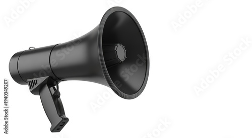 A black megaphone object on a white background speaker announcement