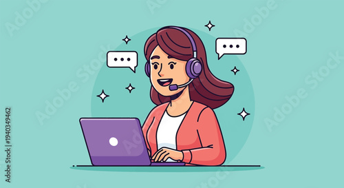 Customer Service Representative with Headset and Laptop.