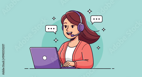 Friendly Customer Service Representative with Headset and Laptop.