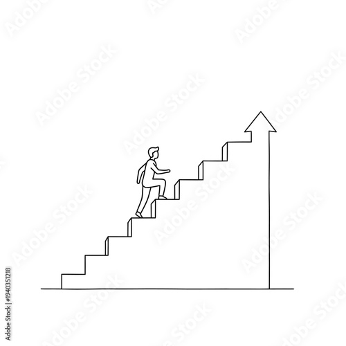 Businessman climbing stairs to success, career growth concept.