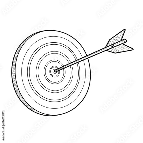Arrow hitting bullseye on target board, symbolizing precision and achievement.