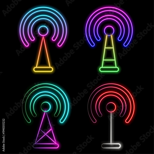 wi fi icon neon text effect , wall background