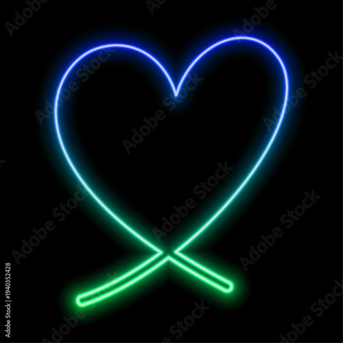Shiny confetti with heart shapes neon sign. Happy Valentines day celebration. Outer glowing poster. Holiday design on brick wall. Editable stroke. Vector stock illustration