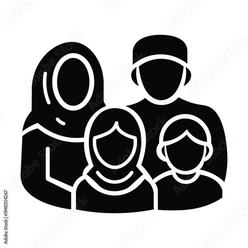 Happy family with two children icon