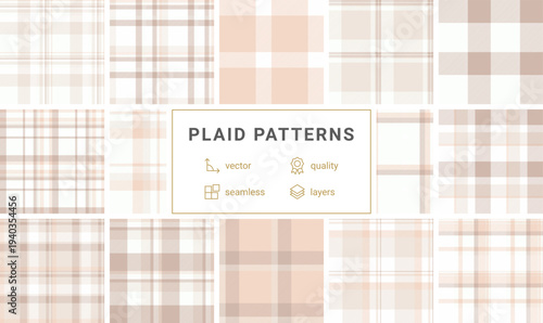 Elegant cream and beige plaid pattern with a soft, timeless aesthetic. Ideal for minimalist backgrounds, sophisticated textile designs, and highquality, professional marketing assets.