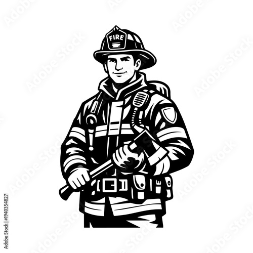 Professional Firefighter Portrait Vector Illustration