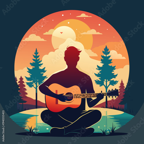 guitar player in the woods