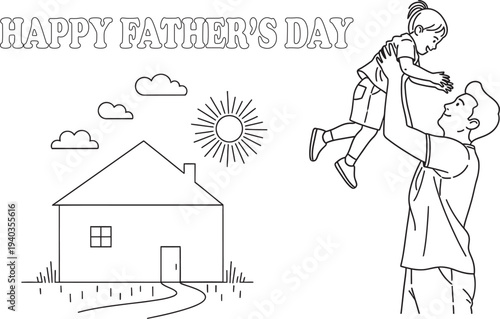 Happy father's day illustration of a father and child enjoying quality time together on a sunny day at home