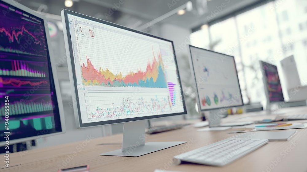 Fototapeta premium AI data visualization in simple modern style, wide shot tech background suitable for commercial use, clean and sleek visual with no text or logo, professional and futuristic aesthetic