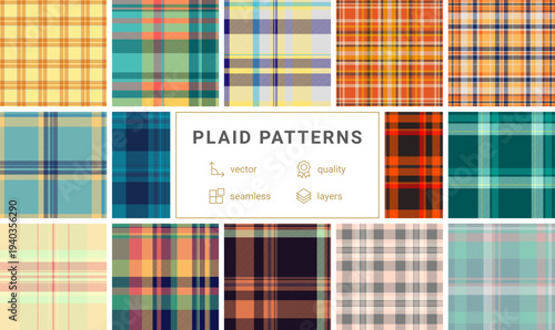 Decorative plaid bundle built for Thanksgiving decor products. Suitable for prints, props, and display materials. Seamless tartan repeats avoid breaks.